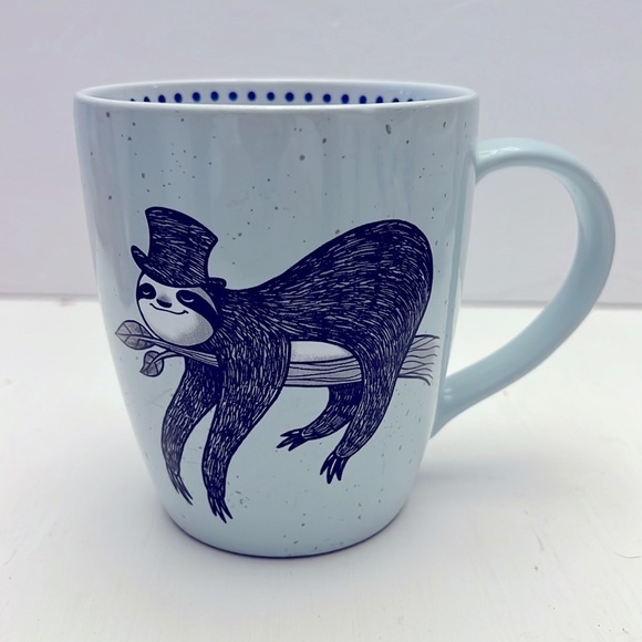 Kensie Home Aqua Blue Speckled Ceramic Coffee Tea Mug Sloth Wearing Top Hat - Picture 1 of 7